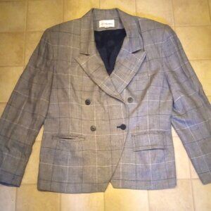 VINTAGE JH COLLECTIBLES Sz 16 L Navy Blue Gray Windowpane Plaid Blazer U…